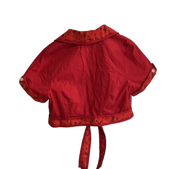 Unique Vintage X Jetson's XL Red Tie Front Crop Top Button Up Collared Shirt NWT - Picture 7 of 16